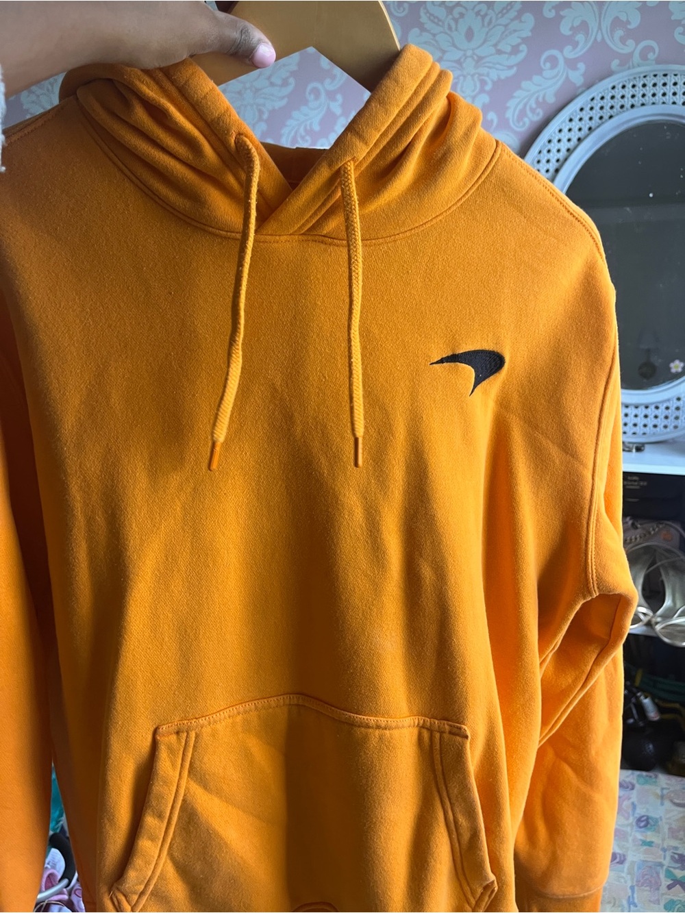 Hollister Bright Orange Hooded Pullover with Small Black Crest